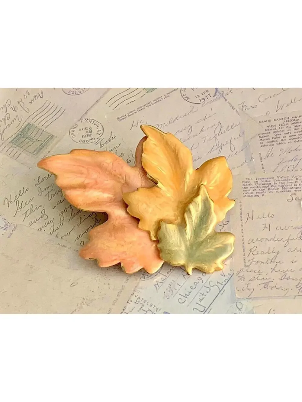 Vintage Pastel Enamel Leaf Brooch | Layered Autumn Botanical Pin |Nature Jewelry